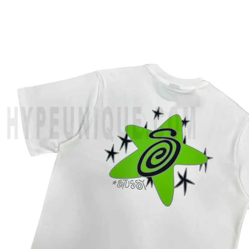 Close-up of the back of the white T-shirt
