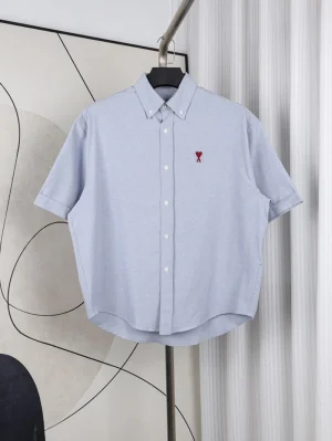 AMI Heart Embroidered Striped Shirt