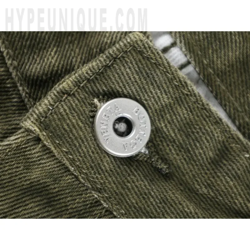 Close-up of button detail on the pants