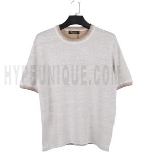 Men's Cream And Beige Linen T-Shirt