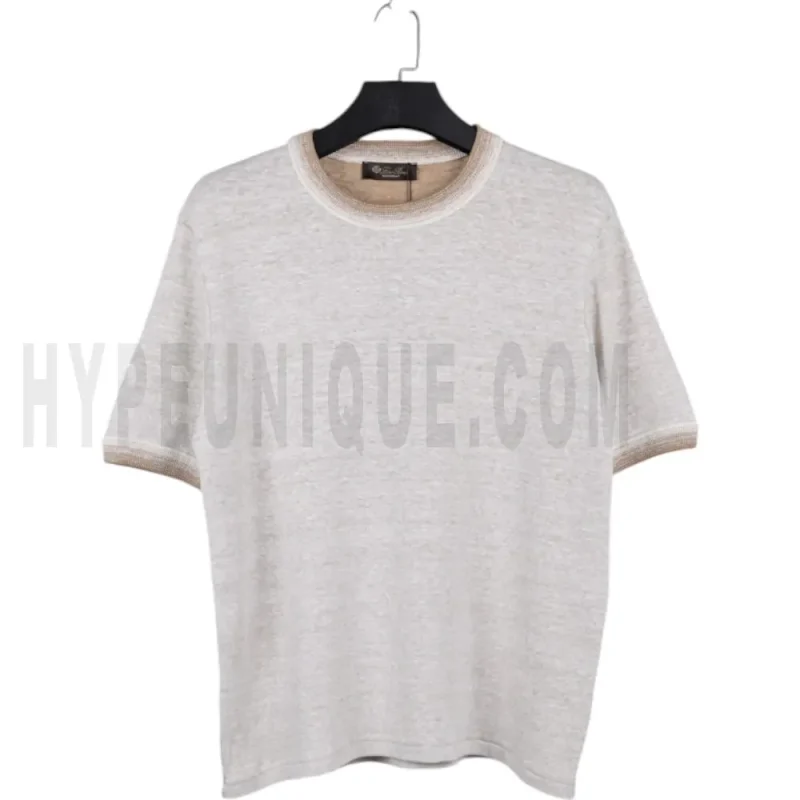 Men's Cream And Beige Linen T-Shirt