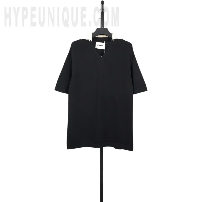 Minimalist Split-Neck Black T-Shirt
