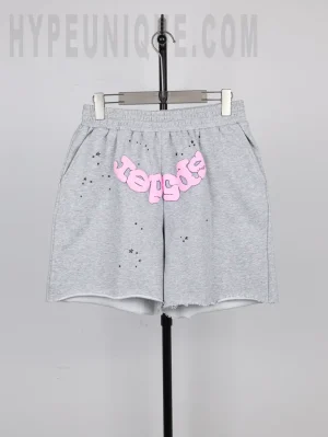 Sp5der OG Web Logo Sweatshort 'Grey' Pink logo