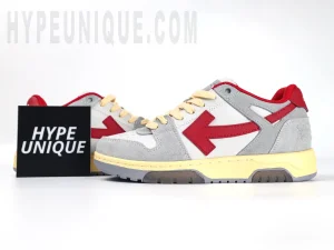 OFF-WHITE Out Of Office OOO Low Tops Light Grey Red