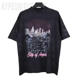 Balenc1@ga City Of Angels T-Shirt Medium Fit in Black Faded