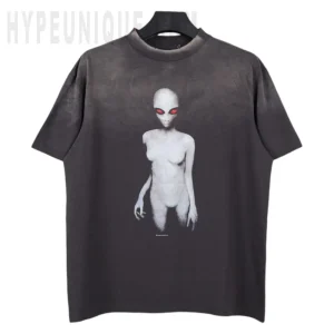 Saint Michael Alien Printed Washed Black T-Shirt