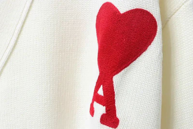 AMI Embroidered Micro-Label Heart Cardigan Sweater