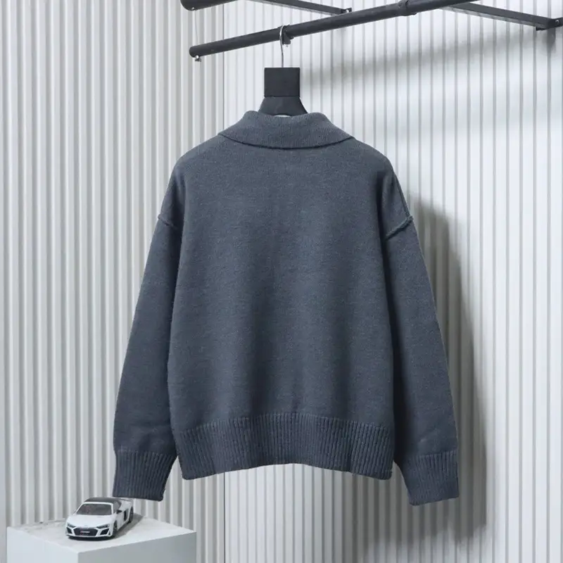 TbKicks AMI Heart Jacquard Knit Collar Polo Sweater