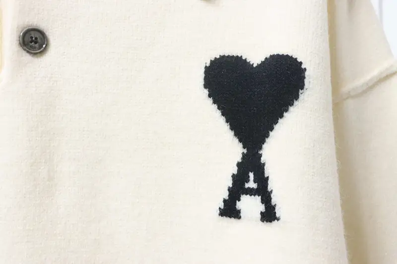 TbKicks AMI Heart Jacquard Knit Collar Polo Sweater