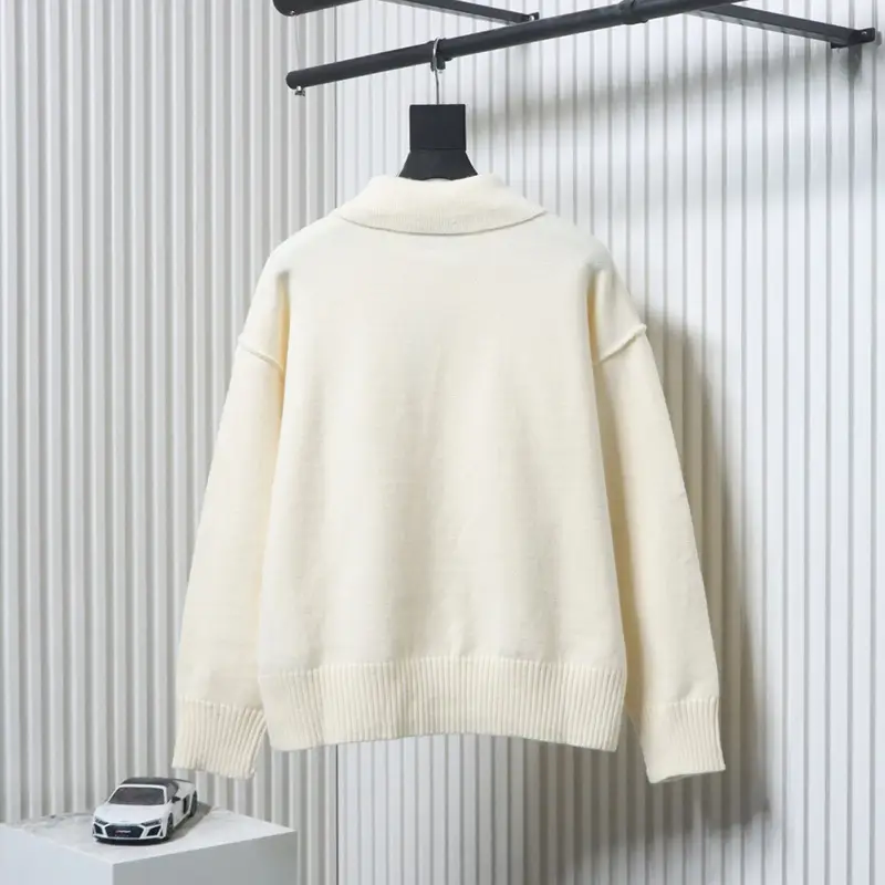 TbKicks AMI Heart Jacquard Knit Collar Polo Sweater