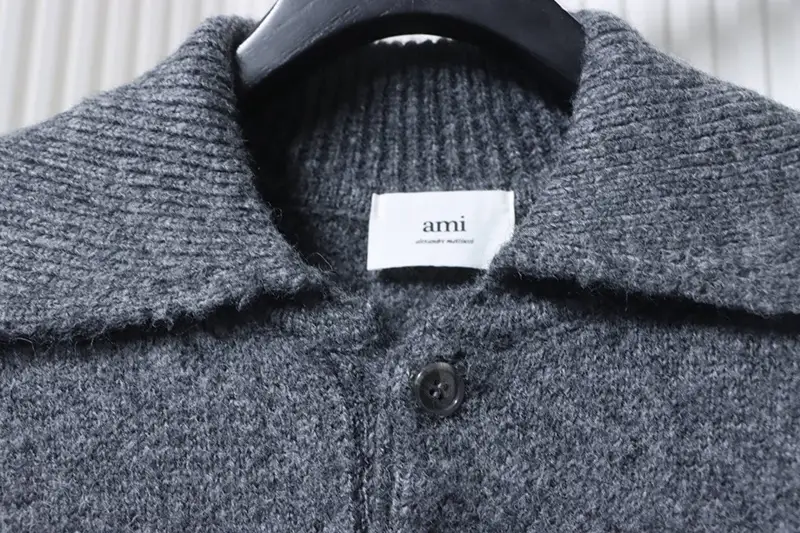 AMI Heart Logo Turn-down Collar Polo Sweater