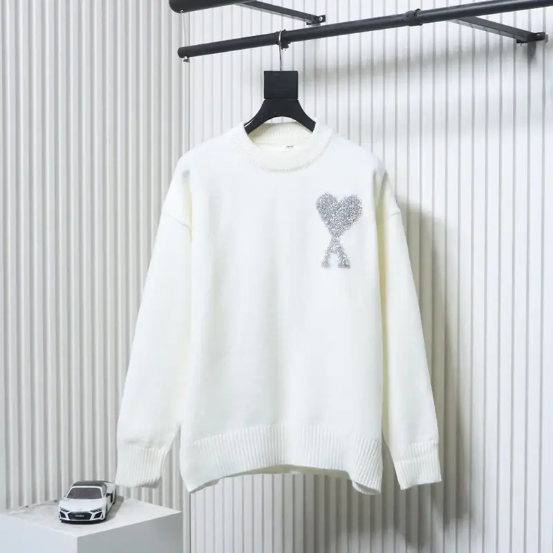 AMI Silver Thread Heart Logo Sweater
