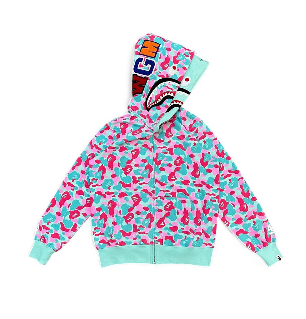 TbKicks BAPE Store Miami Shark Full Zip Hoodie Pink Blue