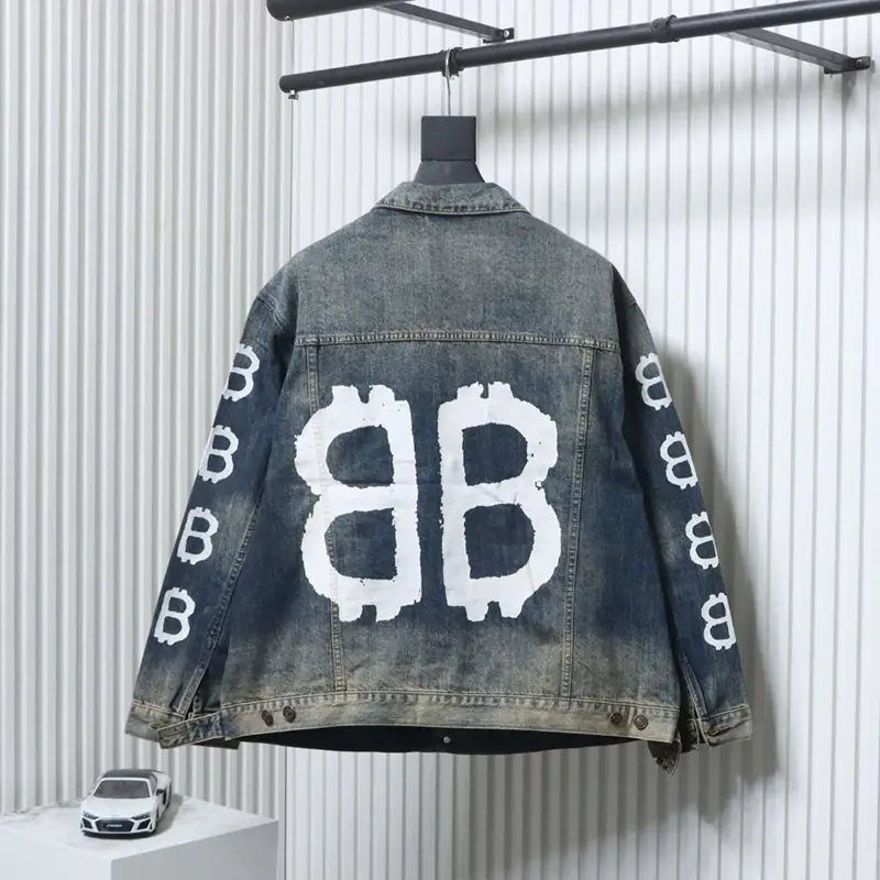 TbKicks Blcg B Hand-Painted Graffiti Logo Denim Jacket
