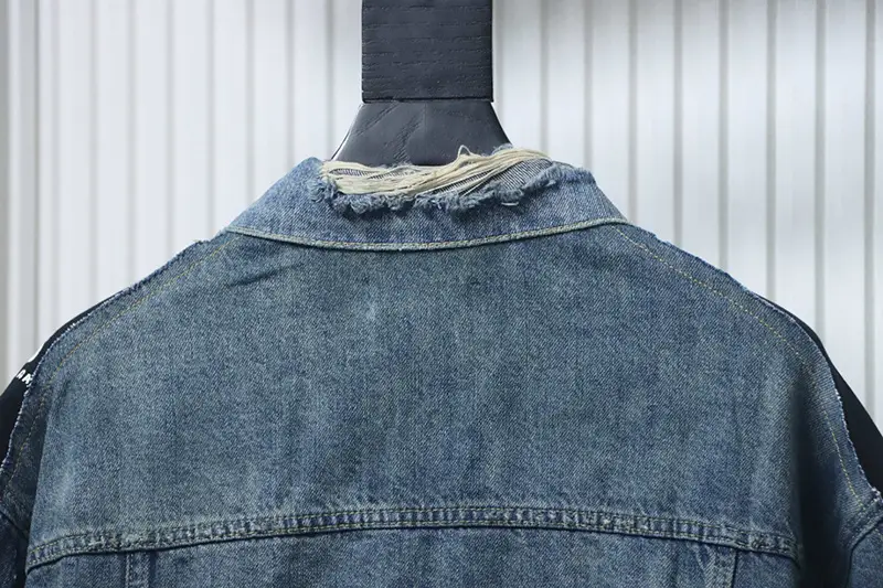 TbKicks Blcg Circular Embroidered Ribbon Patchwork Distressed Denim Jacket