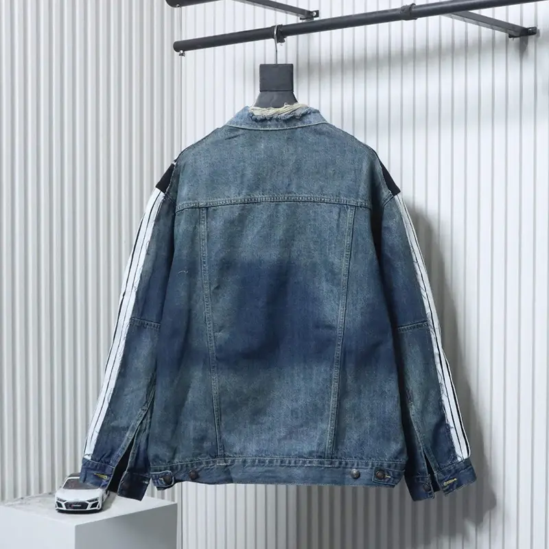 TbKicks Blcg Circular Embroidered Ribbon Patchwork Distressed Denim Jacket