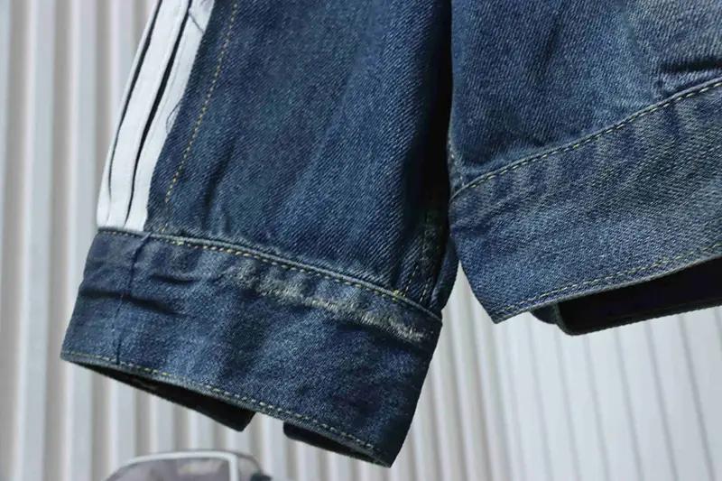 Blcg Circular Embroidered Ribbon Patchwork Distressed Denim Jacket