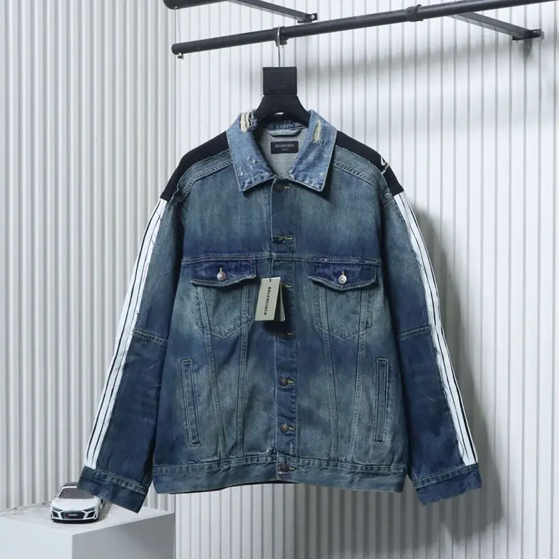 TbKicks Blcg Circular Embroidered Ribbon Patchwork Distressed Denim Jacket