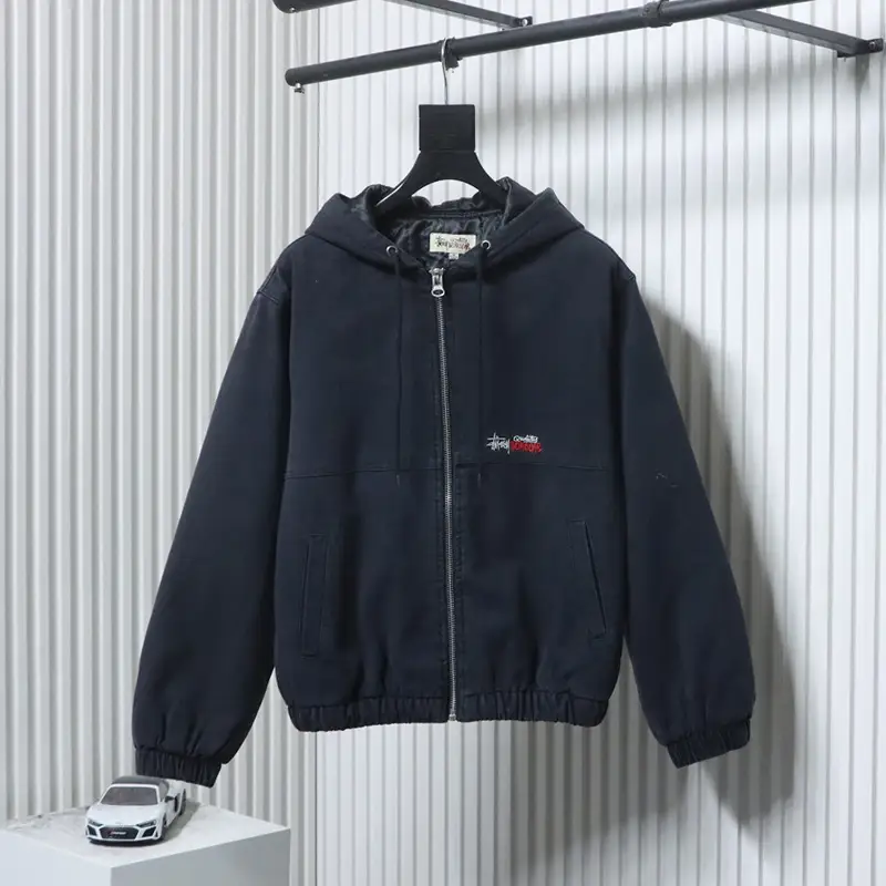 Stussy Distressed Letter Embroidered Logo Cotton Jacket